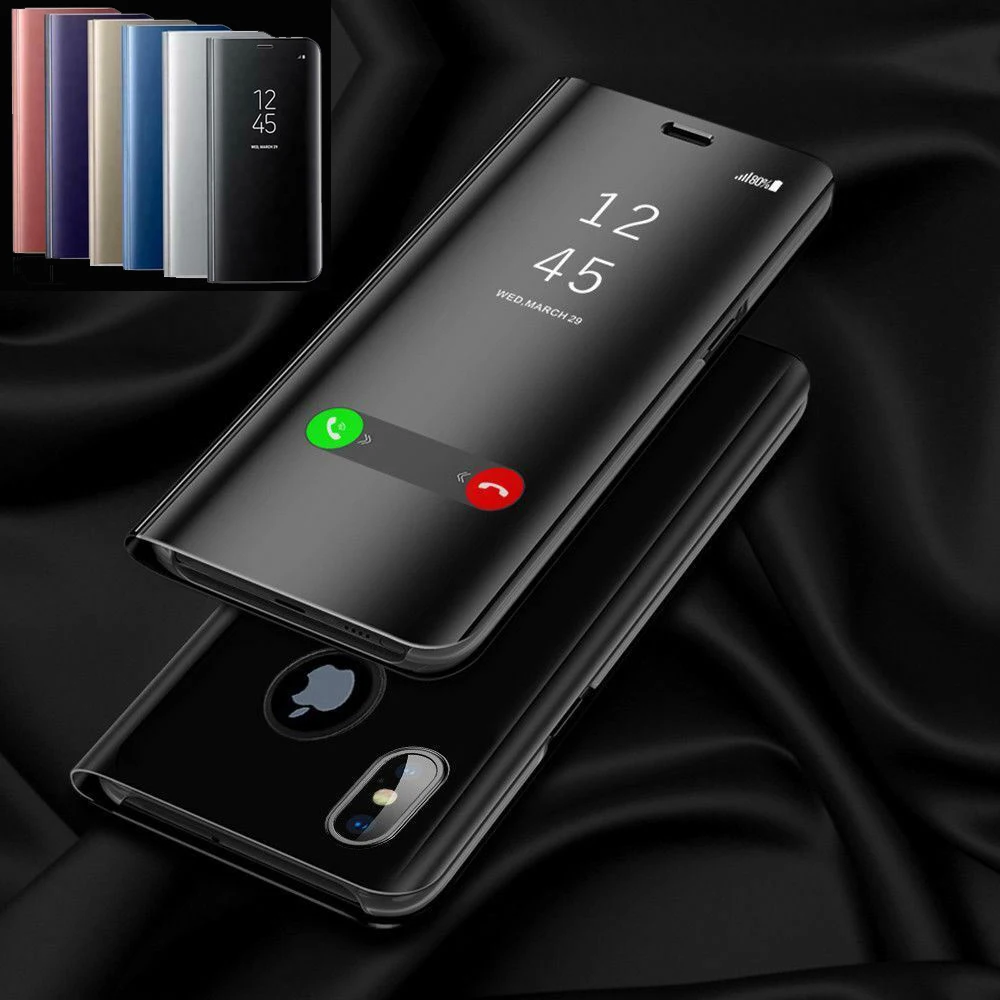 

Mirror Clear View Case For iPhone XS Max XR X Luxury Fashion Leather Flip Cover For Apple iPhone 8 7 6 6S Plus 7+ 8+ Stand Shell