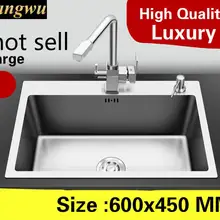 Квартира роскошная кухня ручная раковина одинарная мойка сделать блюда 304 нержавеющая сталь Горячая большой 60x45 см