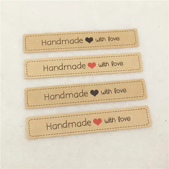 

500Pcs/Lot 7.5x1.3cm Brown Natural Paperboard Label Stickers Hand made With Love For Packing Cases Accept Custom Logo Wholesale