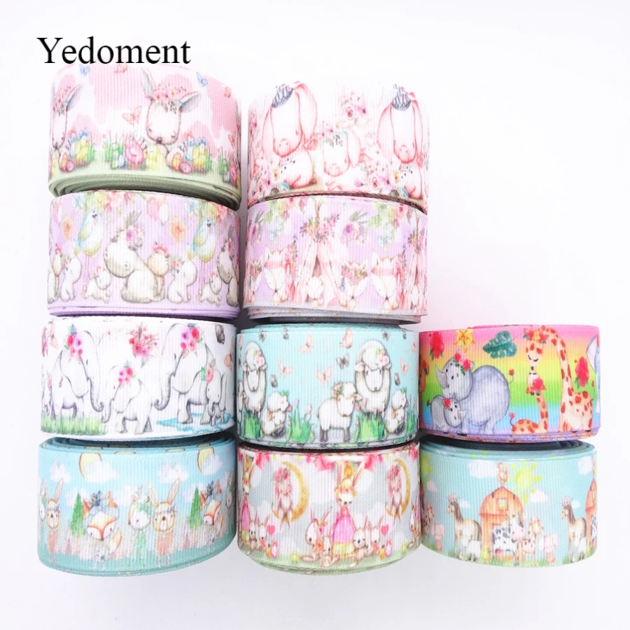 

1" 25MM 10 Yards Cute Animals Printed Grosgrain Ribbon Mother's Day DIY Hair Bows Handmade Materials MD19030801