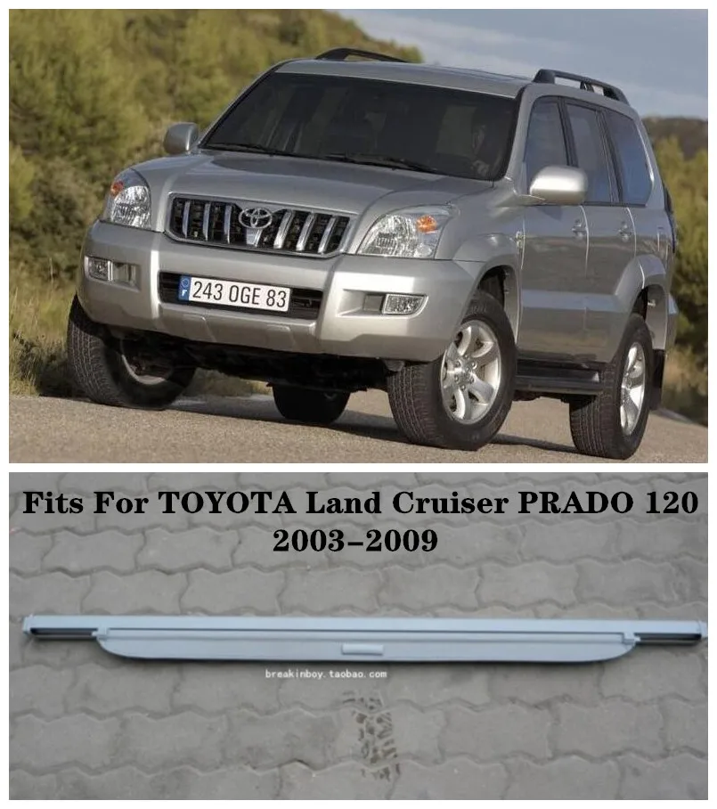 

High Qualit Car Rear Trunk Cargo Cover Security Shield Screen shadFits For TOYOTA Land Cruiser PRADO 120 2003-2009(black, beige)