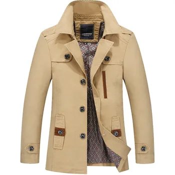 

2019 brand men's new spring and autumn big length jacket jacket men's windbreaker men's business casual plain coat cotton fabric