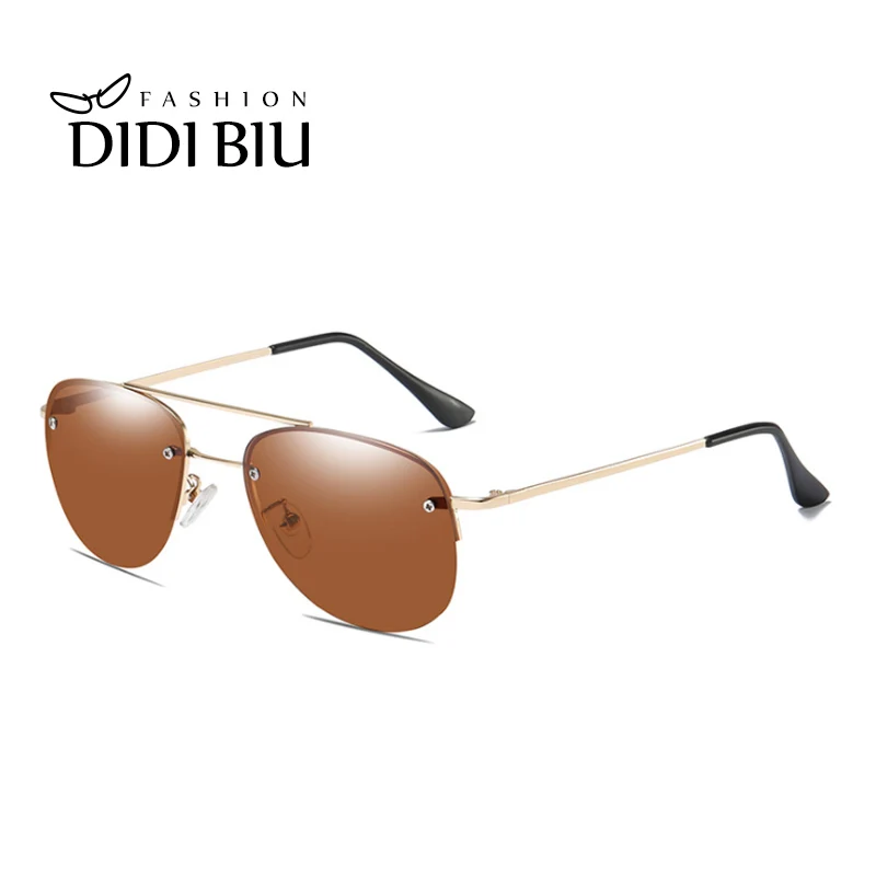 

Polarized Half Rim Sunglasses Men Brown Driving Eyewear Women Aviation Military Alloy Sun Glasses Driving Shades Gafas HN1047