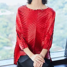 Весенний женский топ с оборками рукав-лепесток o-образным вырезом градиентная футболка