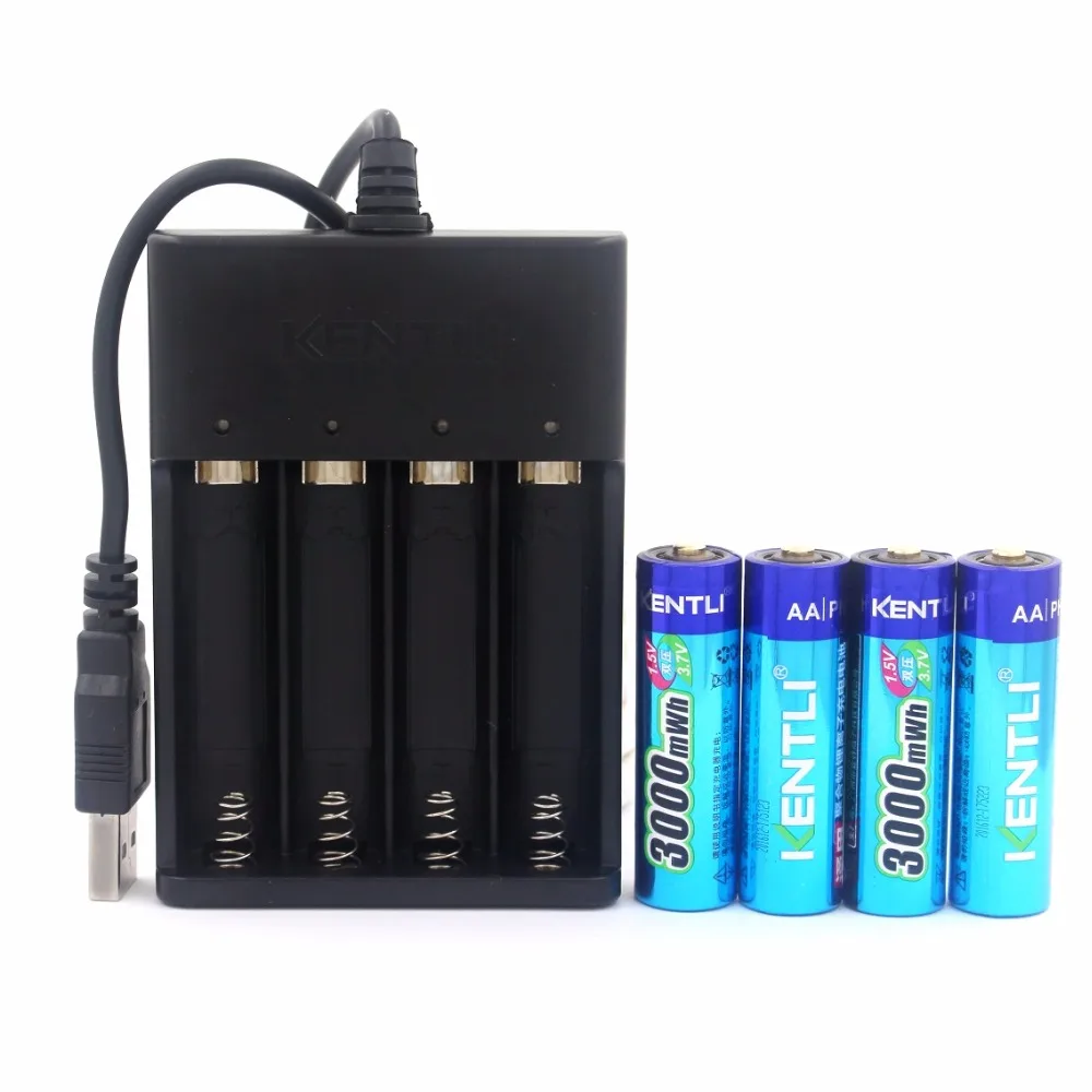 4 шт. KENTLI AA 1,5 v 3000 mwh литий-полимерная аккумуляторная батарея AA+ 4 слота порта USB умное зарядное устройство