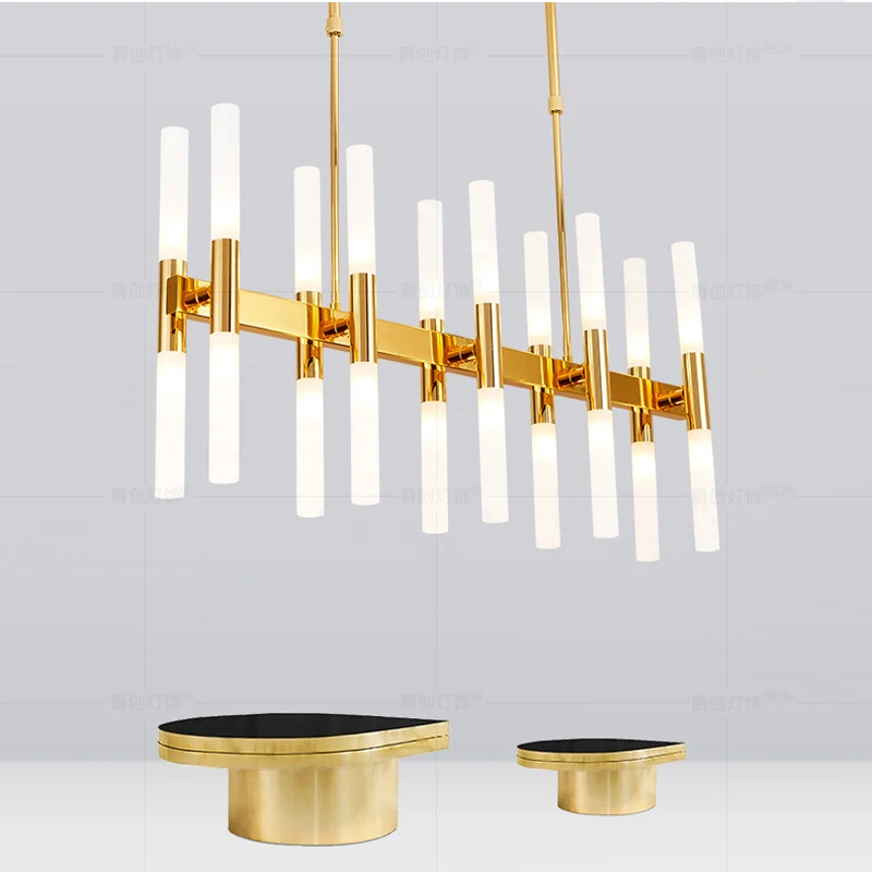 

Gold Rectangular chandelier lighting modern for dining room G9 AC 110V 220V chandeliers ceiling Frosted Acrylic tube