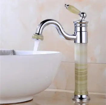 

fashion high quality solid brass and natural jade construction bathroom hot and cold gold finish basin faucet,tap sink mixer