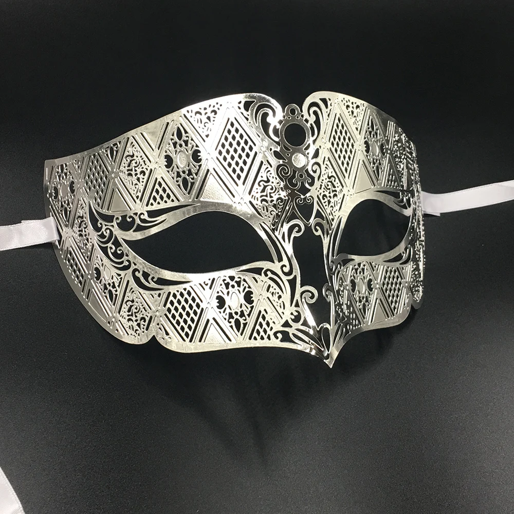 Роскошные мужские металлические выполненный филигранной лазерной резкой мужские венецианские маскарадные маски вечерние глаз Вечеринка Хэллоуин косплей Свадебные Mardi Gras бал маски