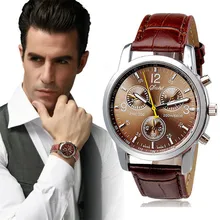 Wristwatches Male Brown Faux Leather Quartz Watches Wrist Watch for Men Gift 1pc Relogio Masculino F3