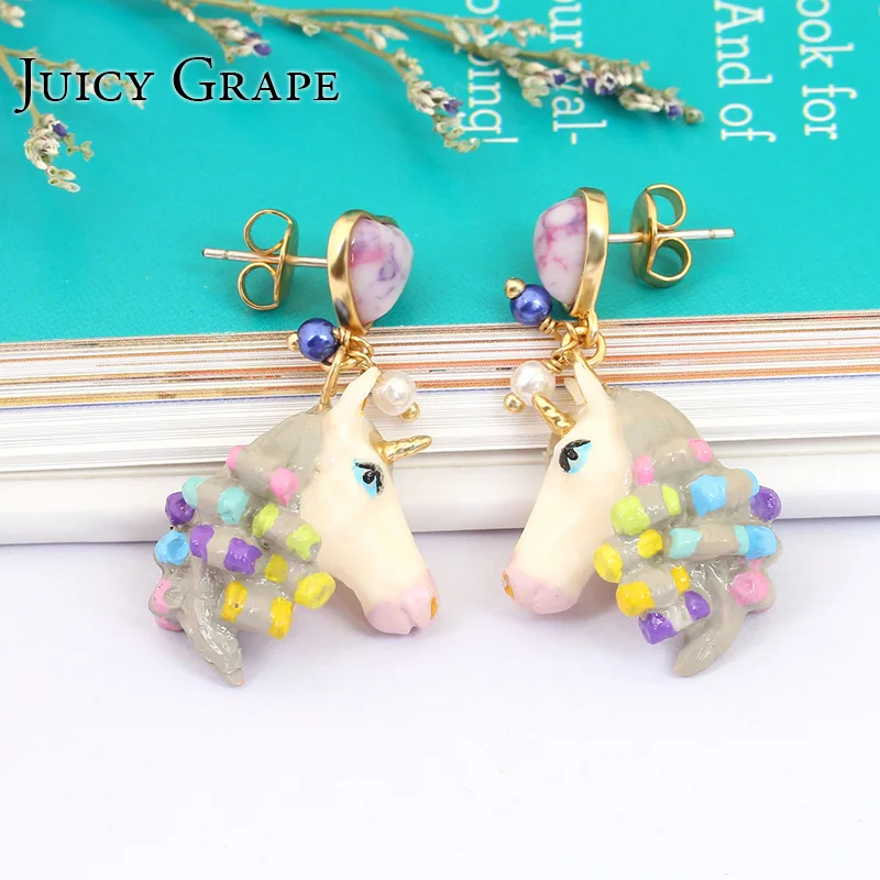 

Brincos 2017 Cute Oorbellen Unicorn Studs Natural Stone Resin Earrings Sieraden Joyas Jewellery Earrings Fashion Jewelry Aretes