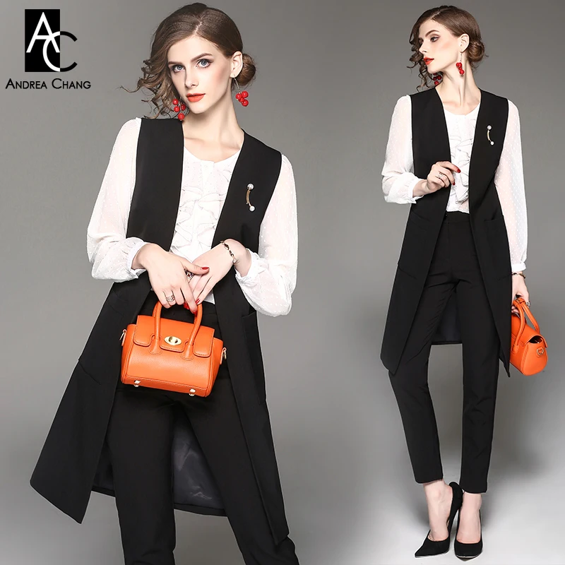 Womens long vest black and white pants women