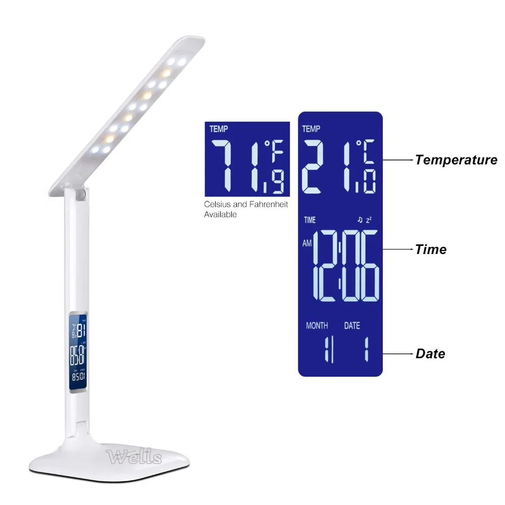 led Table Lamp with LED display Desk Lamp Portable LED reading lamp With Calendar Clock Flexible Modern office lamp Dimmable