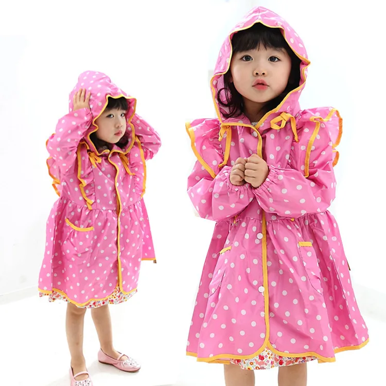 yellow/pink nylon polka dots child princess raincoat rainwear for