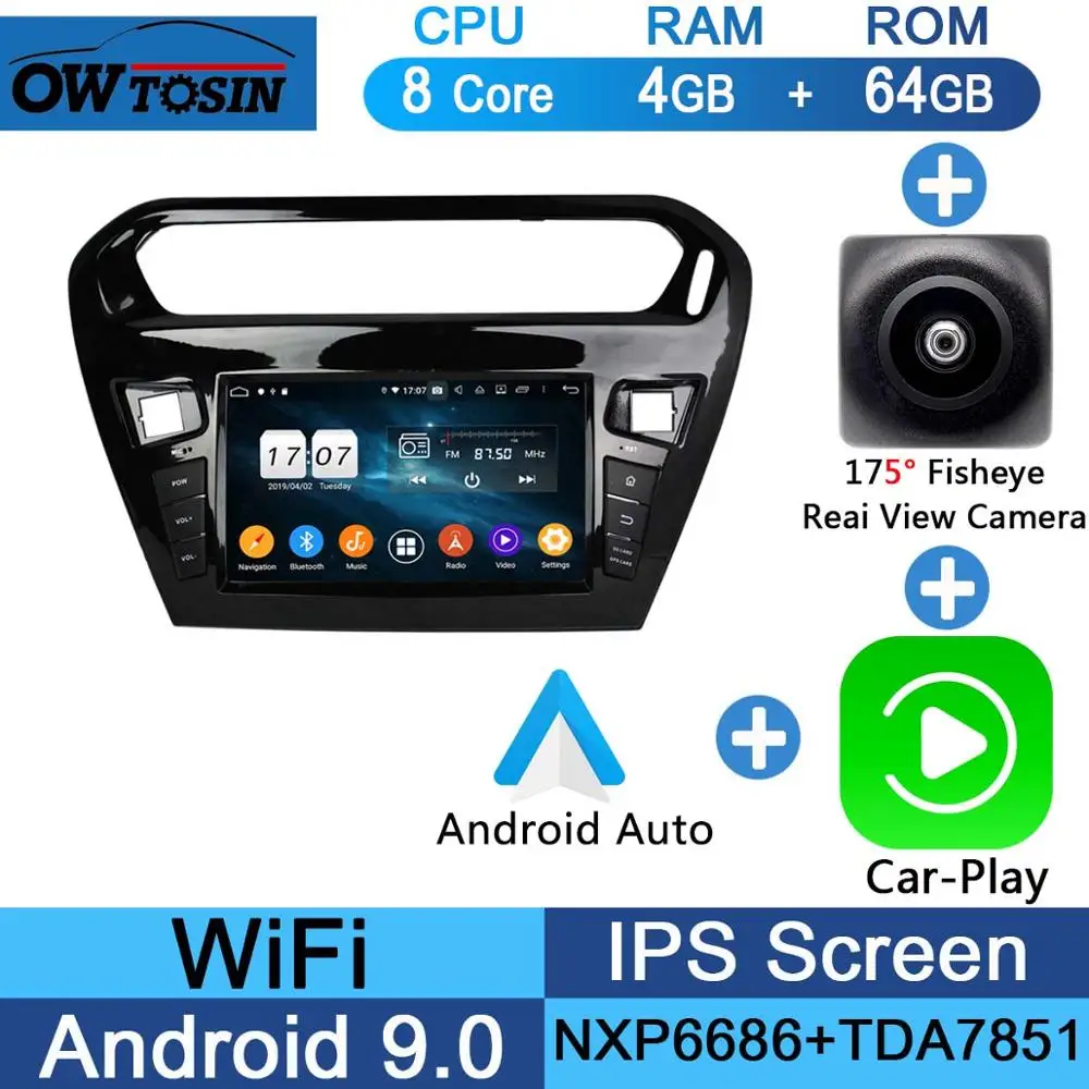 " ips 8 Core 4G ram+ 64G rom Android 9,0 автомобильный dvd-радио GPS для peugeot 301 Citroen Elysee радио 2013- DSP CarPlay Parrot BT - Цвет: Fisheye Carplay n A
