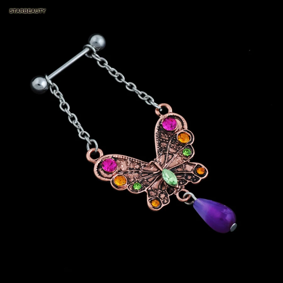 Vintage Butterfly Nipple Piercing Mamilo, Crystal Nipple Rings Summer