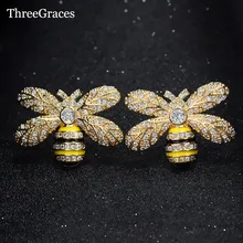 ThreeGraces новейшие ювелирные изделия из кристаллов Милый медовый пчелиный набор кубического циркония 925 Серебряная булавка Модные женские серьги с животными ER140
