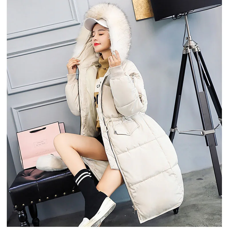 

2018 winter jacket female Europe and America super large size hooded down cotton padded thick warm fashion long coat