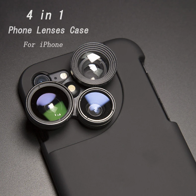 4 в 1, многофункциональный чехол для iPhone X, 8, 7, 6 S, 6 Plus, чехол для мобильного телефона с полным покрытием, широкий угол обзора, макро, рыбий глаз, уникальный чехол