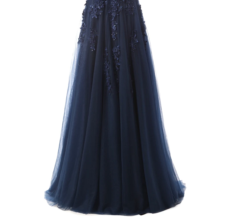 Женское вечернее длинное платье SSYFashion, бальное платье с закрытой спиной, V-образным вырезом и кружевной вышивкой с бисером, платье с рукавом до локтя для свадебных и выпускных торжеств, индивидуальный пошив - Цвет: dark blue