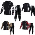 Спортивный костюм для мужчин 2018 мужской MMA одежда crossfit футболка rash guard с длинным рукавом компрессионная одежда термобелье комплект для