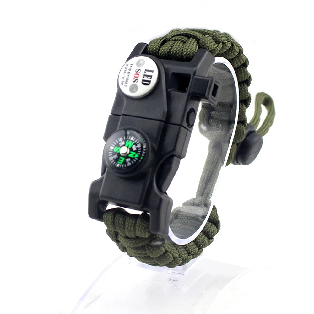 Многофункциональный браслет-Паракорд для выживания на открытом воздухе кемпинга путешествия EDC инструменты тактический аптечка спасательный канат свисток Компас - Цвет: Зеленый