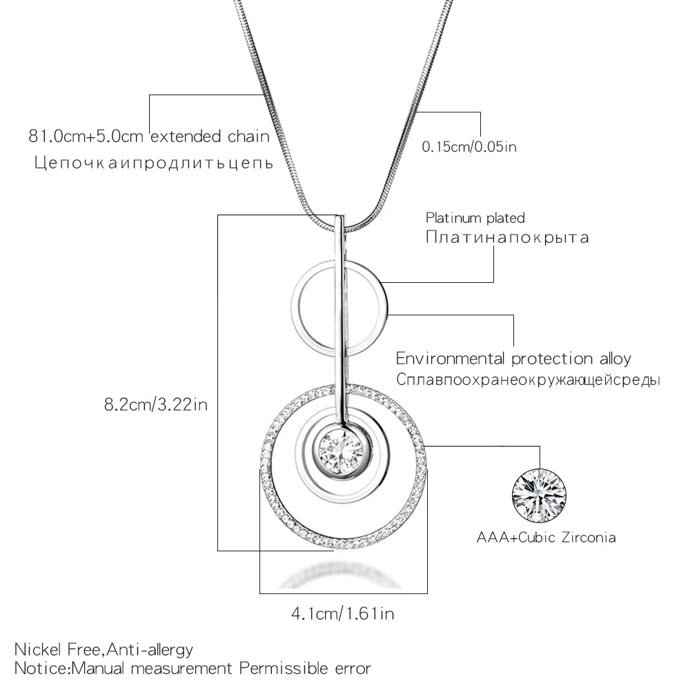 Ожерелье с кругами, подвеска s для женщин, золотая, серебряная, длинная цепочка-змейка, макси массивное, циркониевое ожерелье, модное ювелирное изделие, подарок