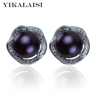 

2016 Fashion 100%natural freshwater pearl stud earrings 8-9mm real pearl925 sterling silver jewelry,zircon for women best gifts