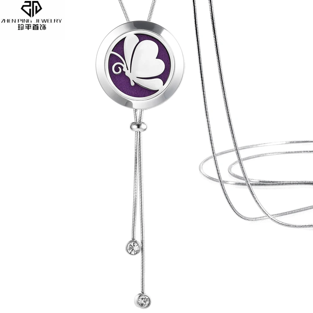 

Crystal Animal Essential Oil Diffuser Pendant Long Necklace Sweater Chain Adjustable Stainless Steel Snake Chain Necklaces