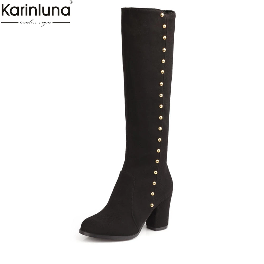 

Karinluna New Arrivals Dropship large size 32-48 high Heels Mid Calf Boots Woman Shoes Warm Winter Boots Shoes Woman Footwear