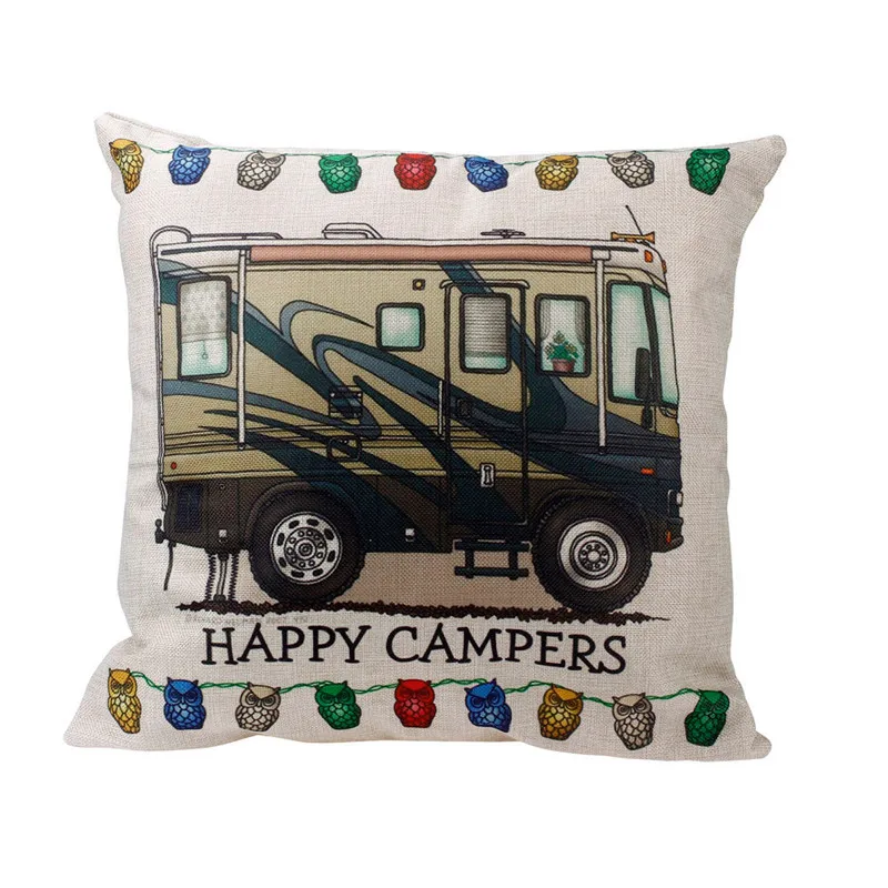«Happy Camper» лагерь автобус вышивка крестом картины Пледы Подушки Детские крышка декоративные массажные подушки Лен молния DIY домашний Декор подарок "18X18'' - Цвет: Зеленый