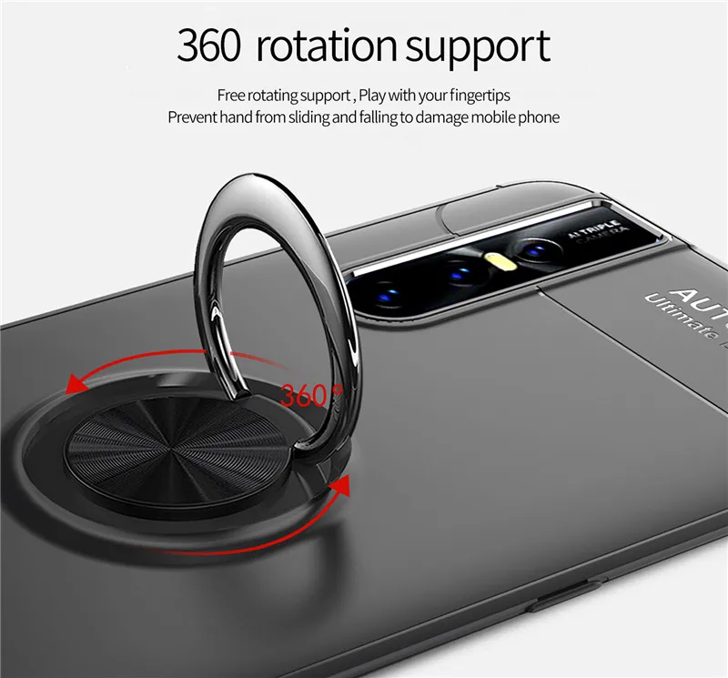 Armor Case For Vivo V15 Pro X27 Car Holder Magnetic Finger Ring Shell Soft TPU Silicone Rubber Case For IQ00 Shockproof Cover