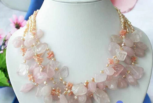 

FREE SHIPPING>>@@@ A2888 4row massive sheet naturel pink crystal pearl necklace