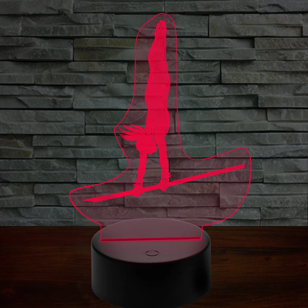 Женская однополюсная гимнастика 7 цветов Изменение ночник для ребенка 3D настольная лампа 3D настольная лампа ночник подарок