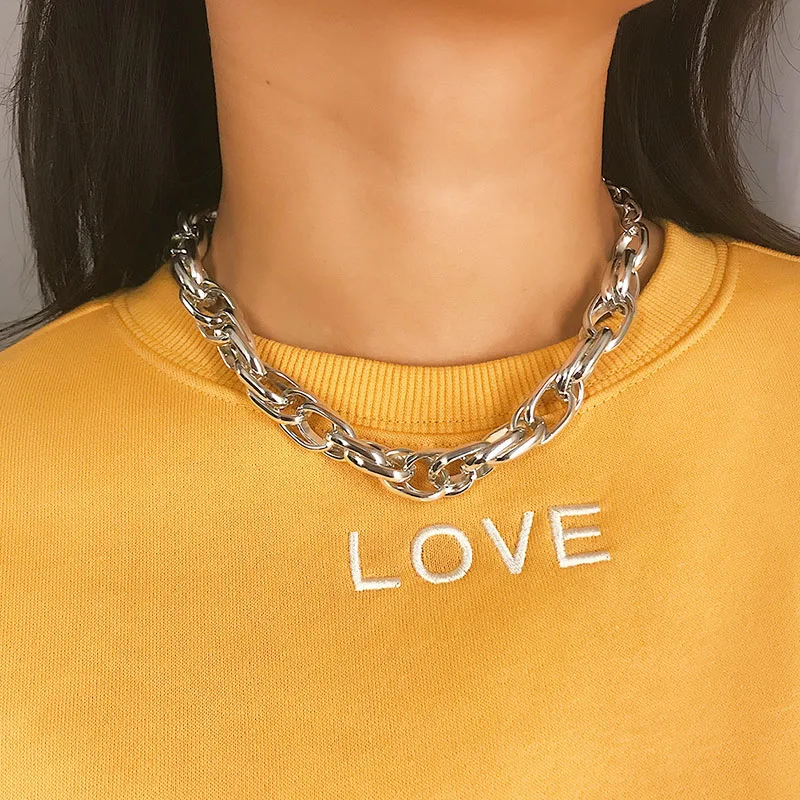 

New Punk Vintage Chunky Heavy Thick Chain Choker Necklaces Women Exaggerated Geometric Twisted Chocker Collar Jewelry XR2109