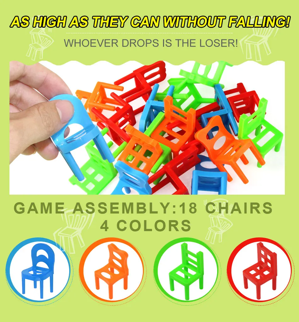 18 шт. мини-стул балансировочные блоки игрушки пластиковые монтажные блоки складные стулья Детские развивающие Семейные игры балансировочная обучающая игрушка [
