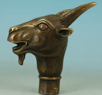 

Copper Brass CHINESE crafts decoration Chinese Old BRASS Hand Carved Collect Sheep Statue Walking Stick Head