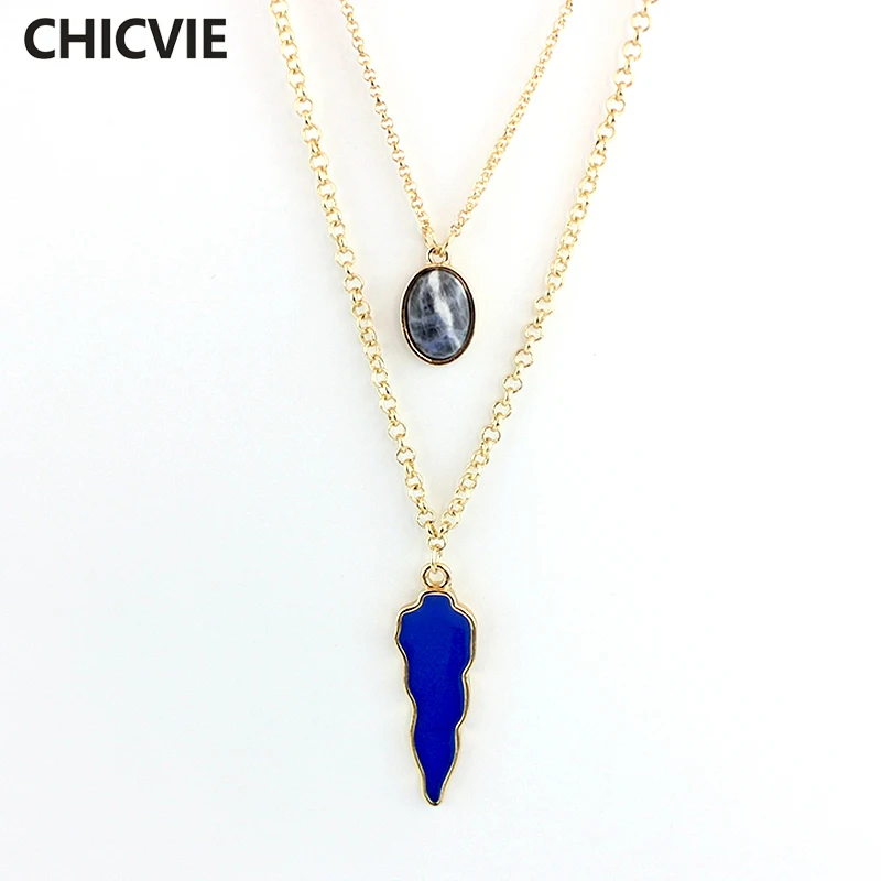 

CHOKER Cute Boho 18k Gold Natural Stone Necklace & Pendant for women Multilayer chain Necklace Summer Trending Jewelry SNE160080