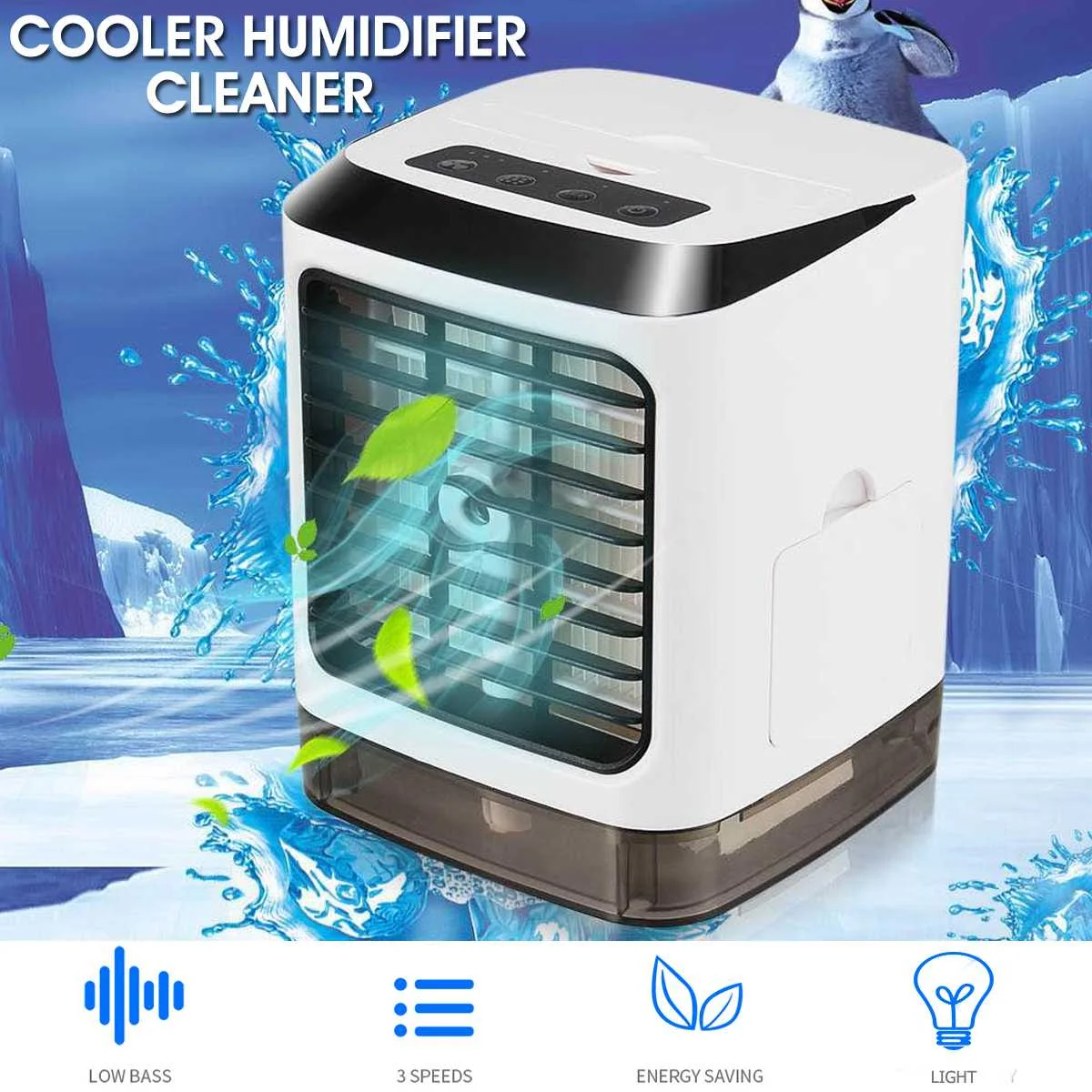 

3 in 1 480ml White Mini Portable USB Air Cooler Humidifier Purifier Cleaner 4 Gears LED Light Personal Space Air Cooling Fan