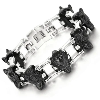 

2018 Men Jewelry 316L Stainless Steel Wolf Head Bracelet Bicycle Chain Charm Bracelets Party Gift Europe And America Hot Sale