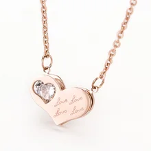 Fashion 316L Stainless Steel Heart Pendants Crystal Necklaces For Women Love Accessories 2 Colors