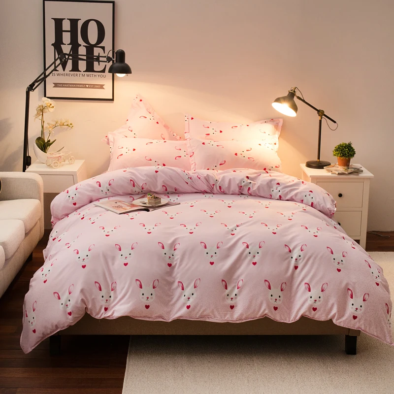 

Cartoon White Rabbit Pattern Soft Bedding Bed Linen Bed Sheet Duvet Cover Flat Bed Sheet Pillowcase 4Pcs Bedding Sets/Queen Size