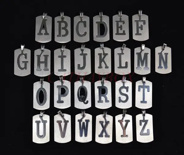 

26PCS of Wholesale LOT Laser Cut High polished Latin English Alphabet Initial Letter Dog Tag Charm Pendant