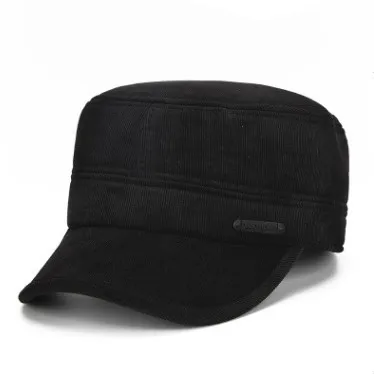 SILOQIN мужские плоские шапки среднего возраста зимние толстые теплые армейские военные шапки с ушками морозостойкие анти-замерзающие шапки с наушниками для мужчин - Цвет: black