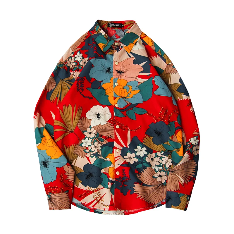 

Men 2019 Spring And Autumn Fashion Brand Korea Style Flower Patchwork Print Long Sleeve Shirt Male Casual Hawaiian Beach Shirts