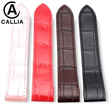 High Quality Crocodile Watch Strap Band For SANTOS100 Leather Watchband 100 Men Women Watch Band Bracelet gules Black