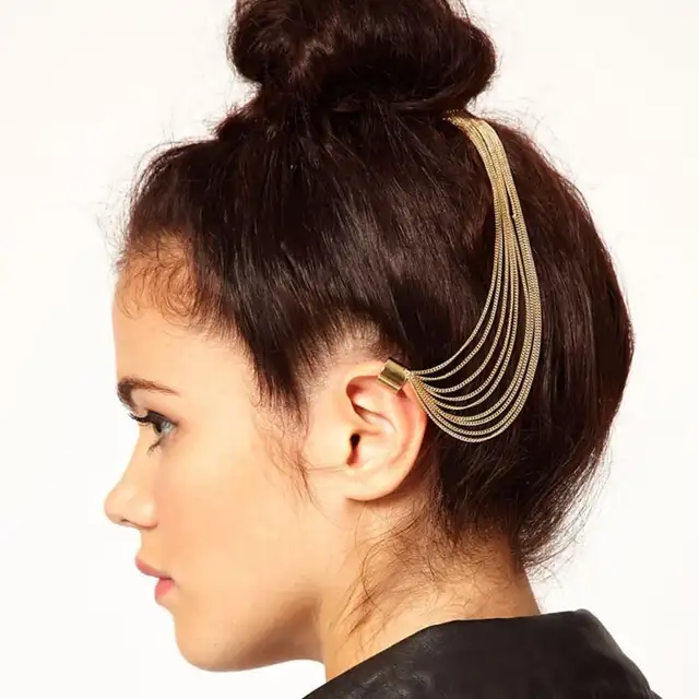 European Punk Rock Women Girls Long Metallic Tassel Chain Hair Pin