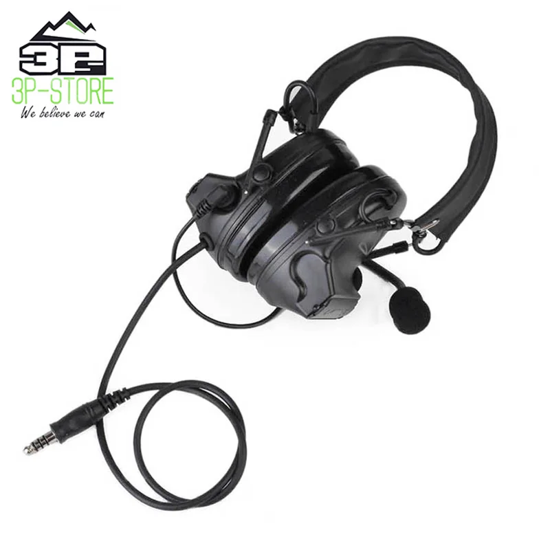 Fone de Ouvido Fones com Couro Headhand para a Caça Comtac Rádio Anti Ruído Preto Z041 bk ii