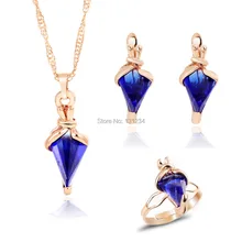 Изысканный шикарный ювелирный набор в форме кости, золотой цвет, голубой драгоценный камень, имитирующий ожерелье, серьги, кольца, ювелирный набор для свадьбы