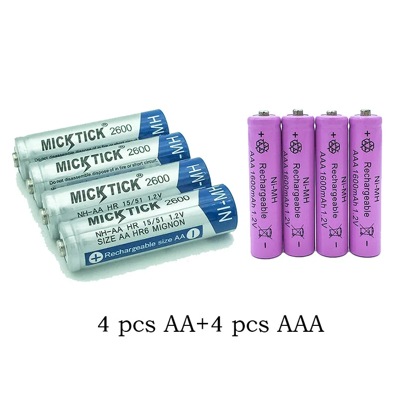 AA2600mAh+ AAA1600mAh аккумуляторная батарея aa aaa 5 7#1,2 V Ni-MH батареи большой емкости камера игрушка переработка батареи - Цвет: 4 AA and 4 AAA