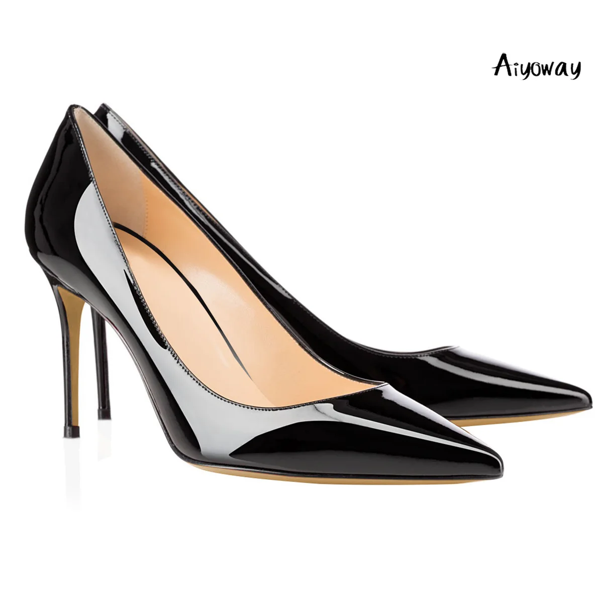 

Aiyoway 2019 Women Shoes Ladies Pointed Toe High Heels Pumps Autumn Spring Party Work & Career Shoes Slip-On Patent Leather